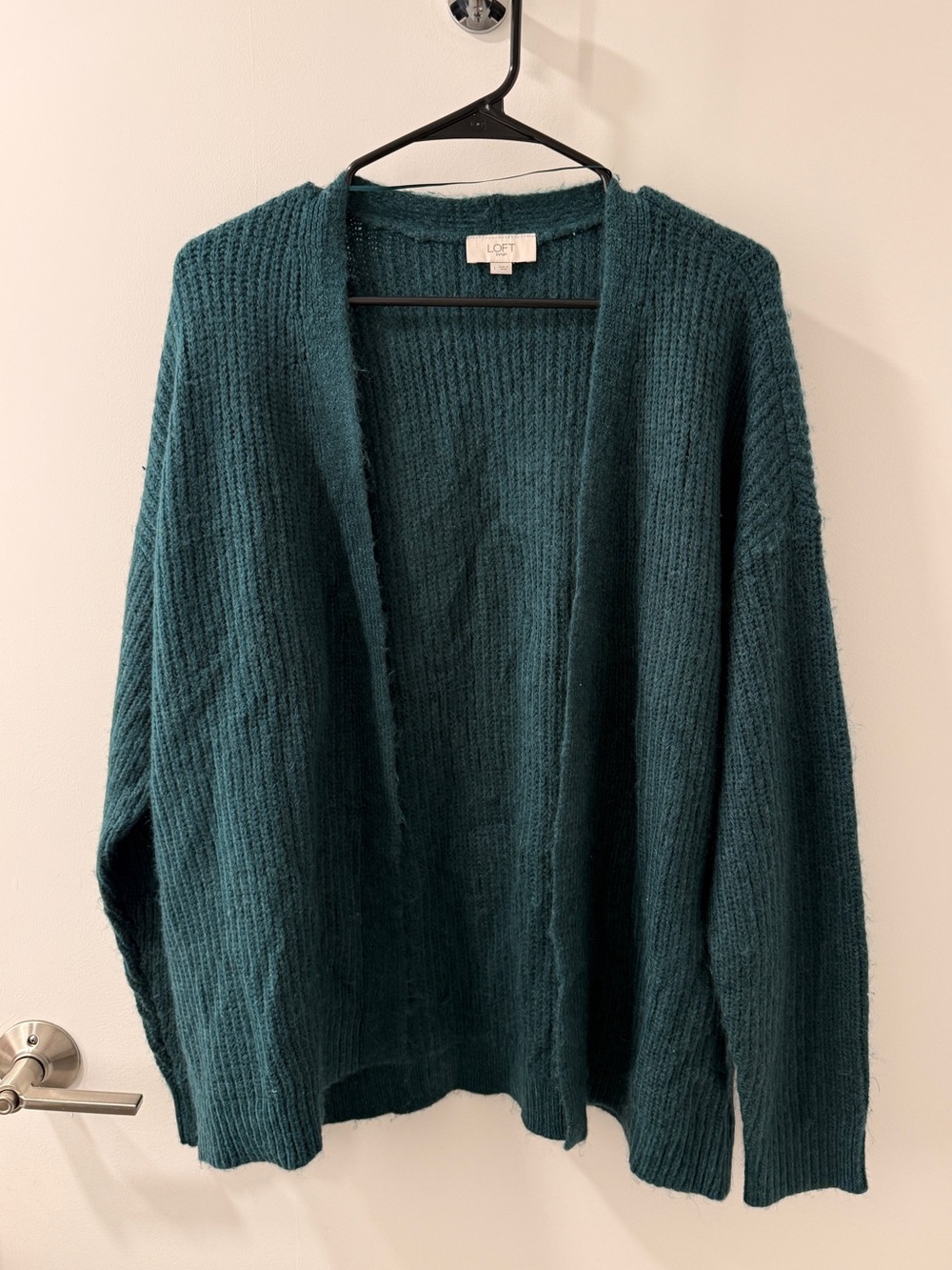 LOFT Women's Dark Green Open Front Ribbed Cardigan Sweater